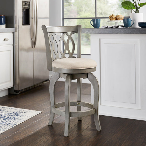 Jaxen Scroll Back Swivel Counterstool Solid Rubberwood Foam Seat Traditional Style