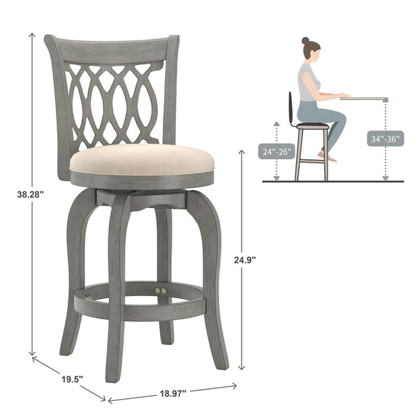 Jaxen Scroll Back Swivel Counterstool Solid Rubberwood Foam Seat Traditional Style
