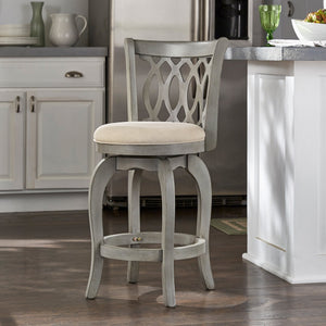 Jaxen Scroll Back Swivel Counterstool Solid Rubberwood Foam Seat Traditional Style