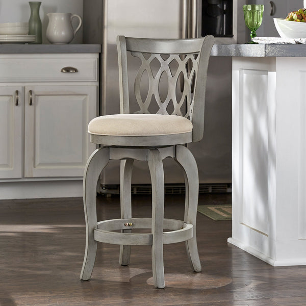Jaxen Scroll Back Swivel Counterstool Solid Rubberwood Foam Seat Traditional Style