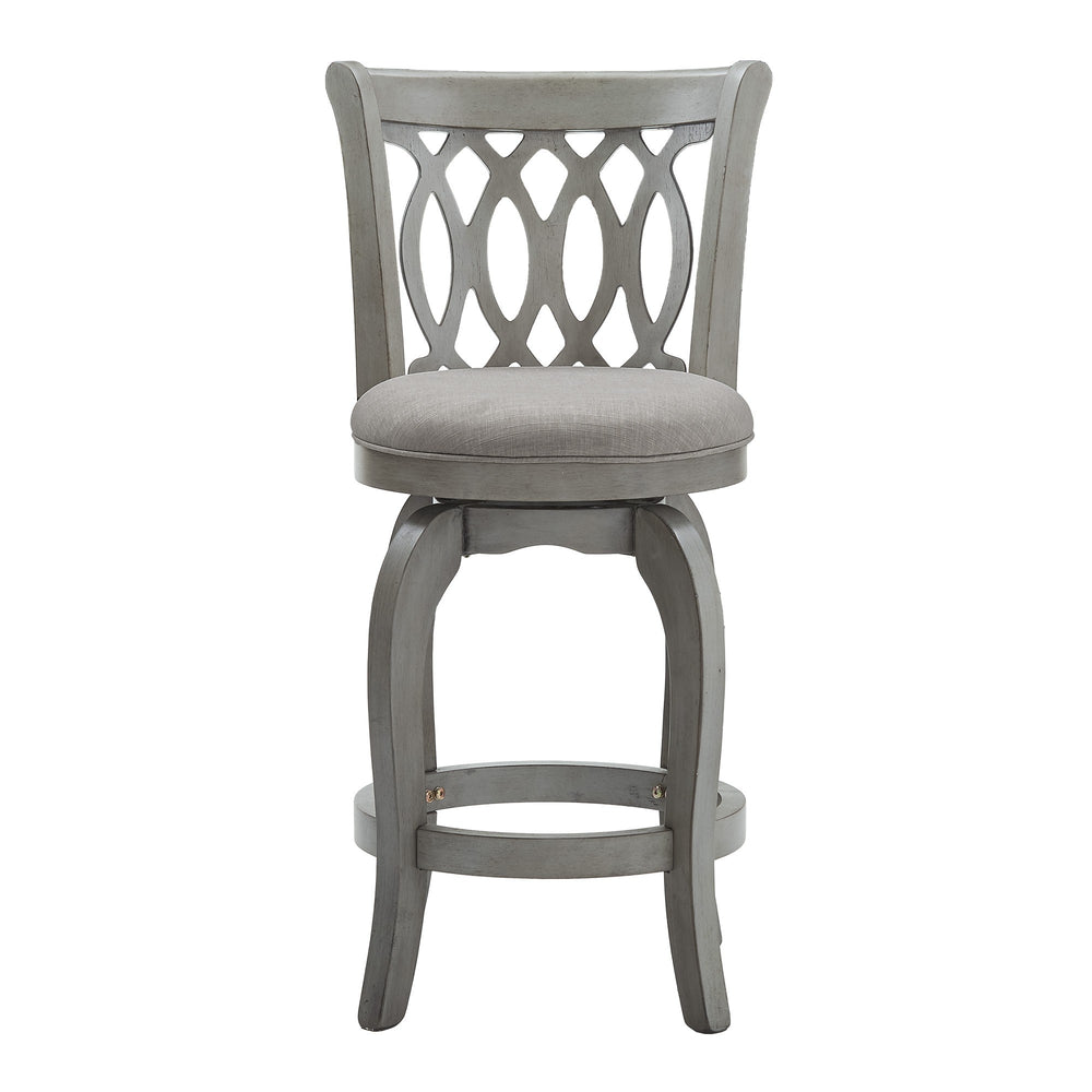 Homelegance Jaxen Scroll Back Swivel Counterstool Solid Rubberwood Foam Seat Traditional Style Antique Grey / Grey 013GA-24GL