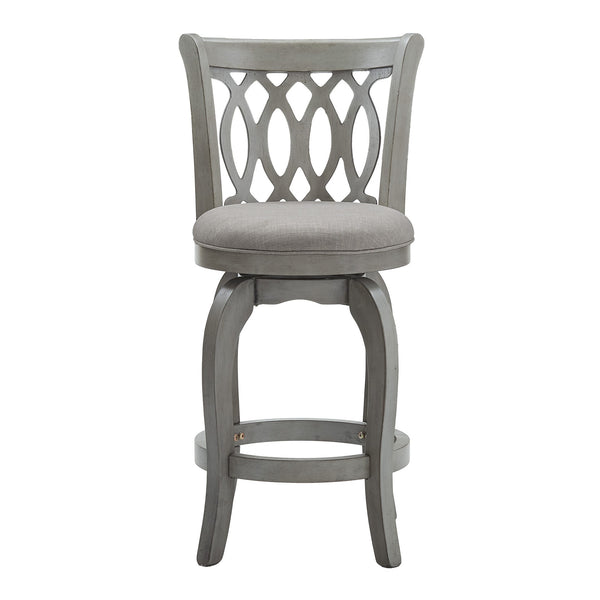 Homelegance Jaxen Scroll Back Swivel Counterstool Solid Rubberwood Foam Seat Traditional Style Antique Grey / Grey 013GA-24GL