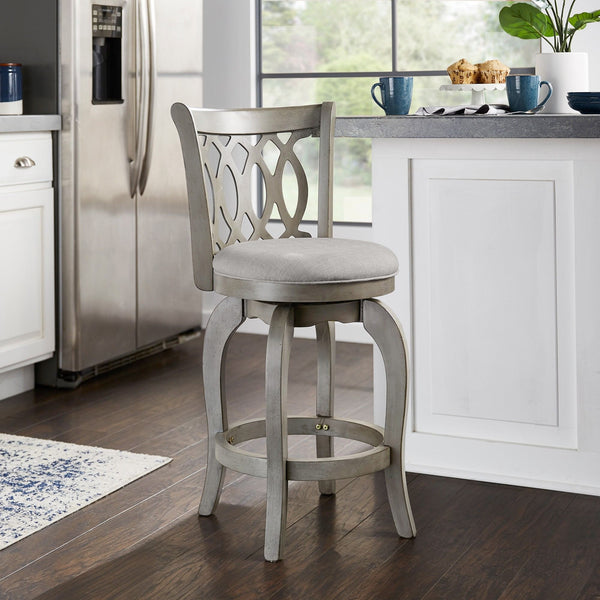 Jaxen Scroll Back Swivel Counterstool Solid Rubberwood Foam Seat Traditional Style