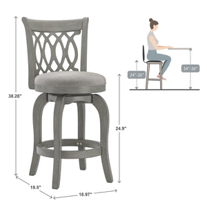 Jaxen Scroll Back Swivel Counterstool Solid Rubberwood Foam Seat Traditional Style