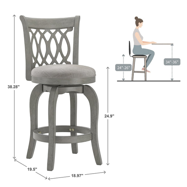 Jaxen Scroll Back Swivel Counterstool Solid Rubberwood Foam Seat Traditional Style