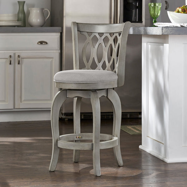 Jaxen Scroll Back Swivel Counterstool Solid Rubberwood Foam Seat Traditional Style