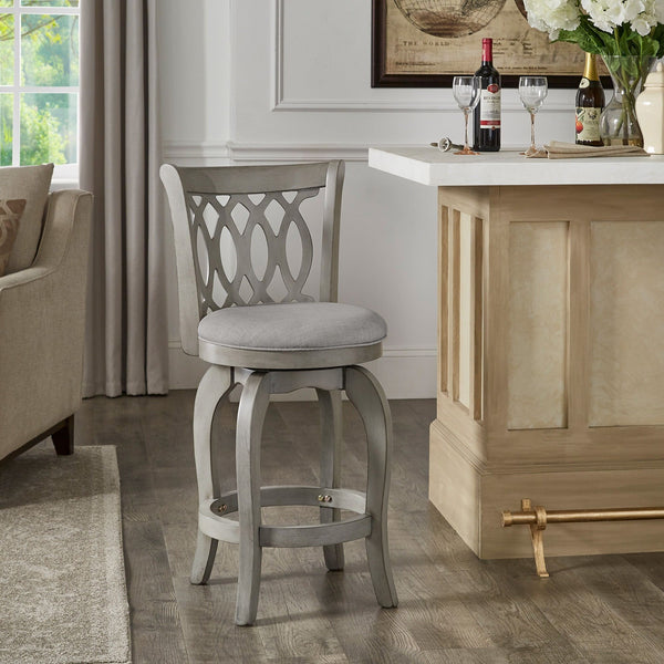 Jaxen Scroll Back Swivel Counterstool Solid Rubberwood Foam Seat Traditional Style