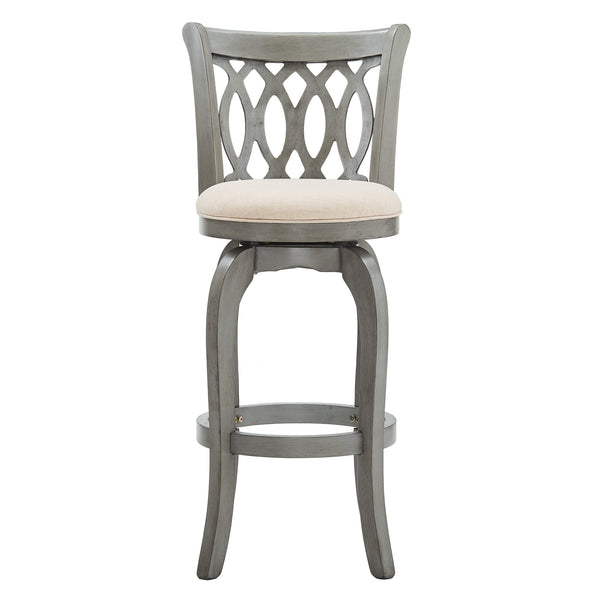 Jaxen Rubberwood Scroll Back Bar Stool with Cushioned Seat and Footrest for Kitchen or Bar