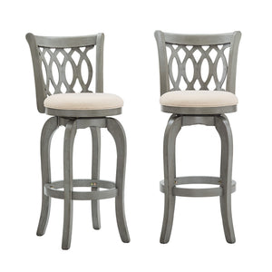 Jaxen Rubberwood Scroll Back Bar Stool with Cushioned Seat and Footrest for Kitchen or Bar