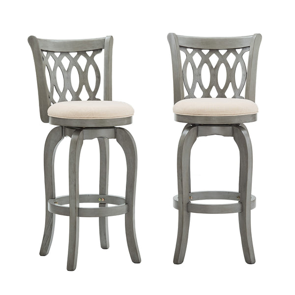 Jaxen Rubberwood Scroll Back Bar Stool with Cushioned Seat and Footrest for Kitchen or Bar
