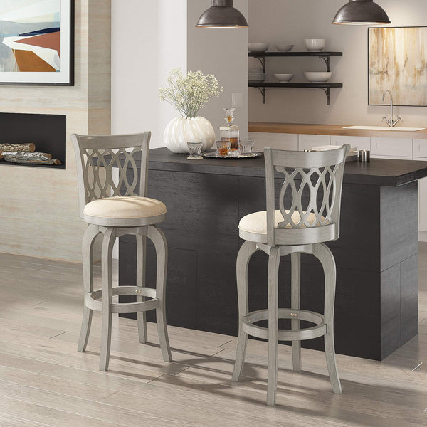 Jaxen Rubberwood Scroll Back Bar Stool with Cushioned Seat and Footrest for Kitchen or Bar