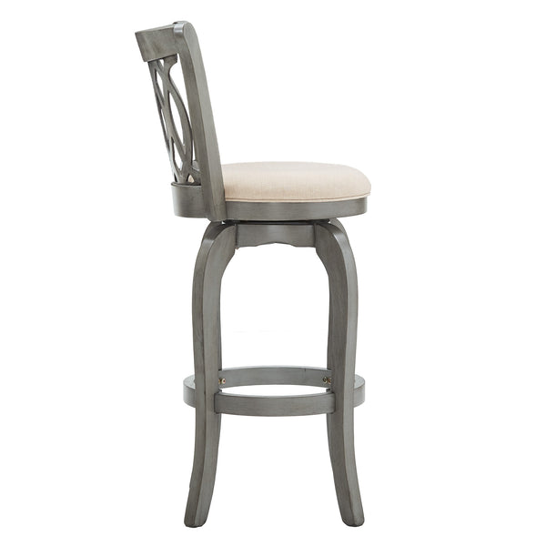Jaxen Rubberwood Scroll Back Bar Stool with Cushioned Seat and Footrest for Kitchen or Bar