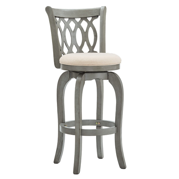 Jaxen Rubberwood Scroll Back Bar Stool with Cushioned Seat and Footrest for Kitchen or Bar