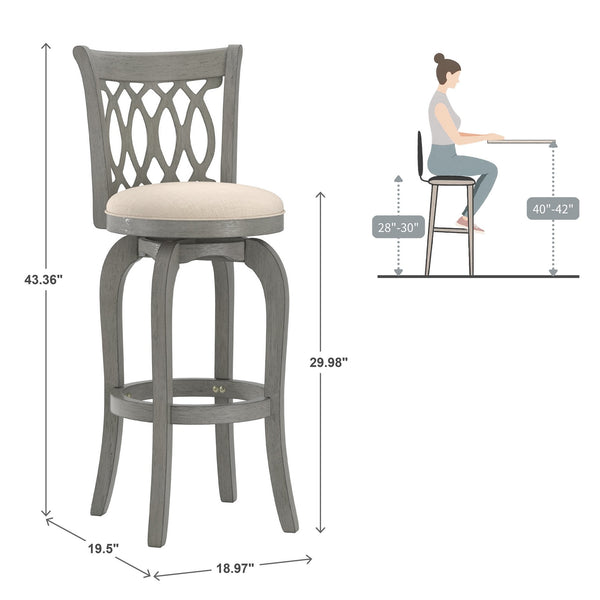 Jaxen Rubberwood Scroll Back Bar Stool with Cushioned Seat and Footrest for Kitchen or Bar