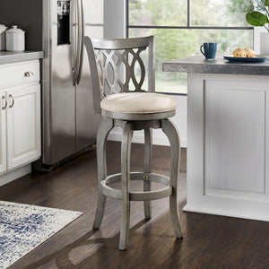 Jaxen Rubberwood Scroll Back Bar Stool with Cushioned Seat and Footrest for Kitchen or Bar