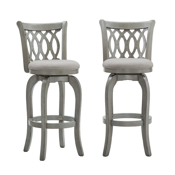 Jaxen Rubberwood Scroll Back Bar Stool with Cushioned Seat and Footrest for Kitchen or Bar