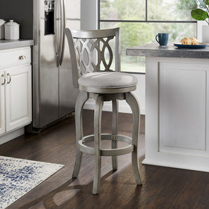 Jaxen Rubberwood Scroll Back Bar Stool with Cushioned Seat and Footrest for Kitchen or Bar