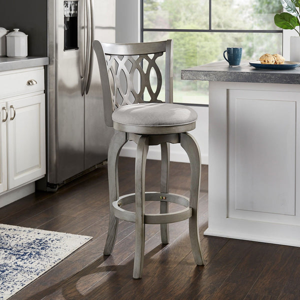 Jaxen Rubberwood Scroll Back Bar Stool with Cushioned Seat and Footrest for Kitchen or Bar
