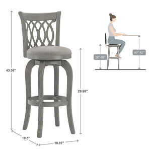 Jaxen Rubberwood Scroll Back Bar Stool with Cushioned Seat and Footrest for Kitchen or Bar