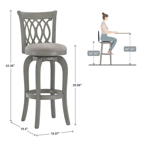 Jaxen Rubberwood Scroll Back Bar Stool with Cushioned Seat and Footrest for Kitchen or Bar