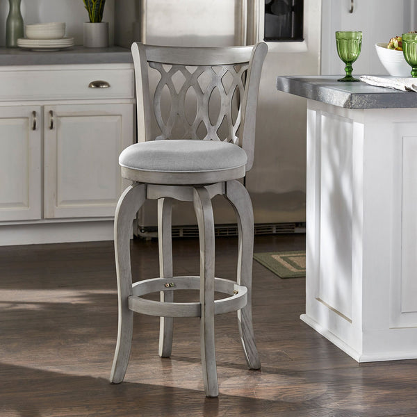 Jaxen Rubberwood Scroll Back Bar Stool with Cushioned Seat and Footrest for Kitchen or Bar