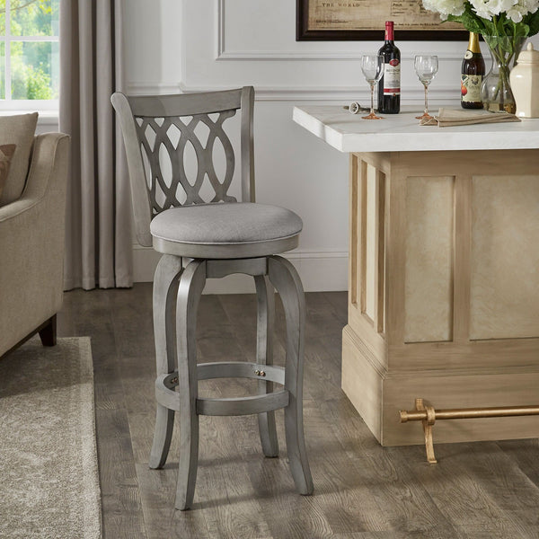 Jaxen Rubberwood Scroll Back Bar Stool with Cushioned Seat and Footrest for Kitchen or Bar