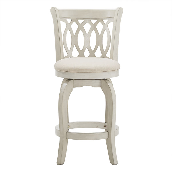 Homelegance Jaxley Scroll Back Swivel Counter Stool with Rubberwood Frame for Kitchen Islands Antique White / Beige 013WH-24BL