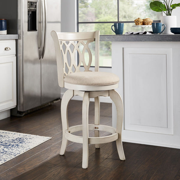 Jaxley Scroll Back Swivel Counter Stool with Rubberwood Frame for Kitchen Islands