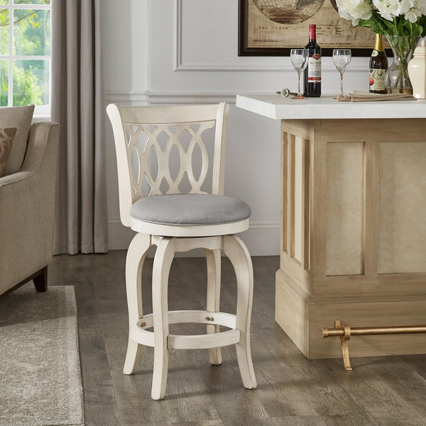 Jaxley Scroll Back Swivel Counter Stool with Rubberwood Frame for Kitchen Islands