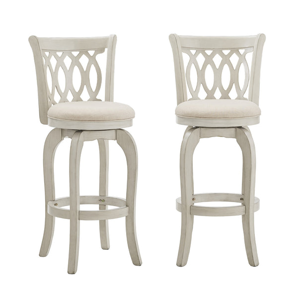 Jaxley Scroll Back Swivel Barstool Solid Wood Frame with Padded Cushioned Seat