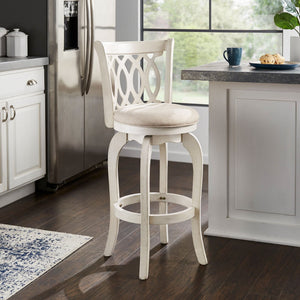 Jaxley Scroll Back Swivel Barstool Solid Wood Frame with Padded Cushioned Seat