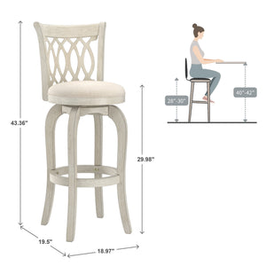Jaxley Scroll Back Swivel Barstool Solid Wood Frame with Padded Cushioned Seat