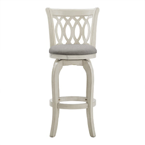 Homelegance Jaxley Scroll Back Swivel Barstool Solid Wood Frame with Padded Cushioned Seat Antique White / Grey 013WH-29GL