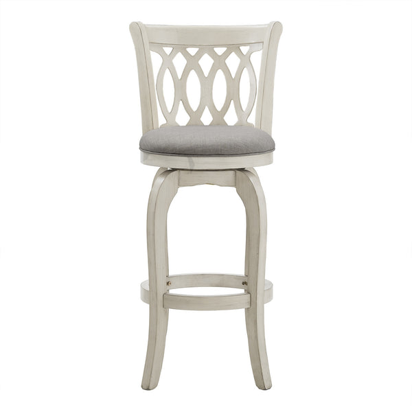 Homelegance Jaxley Scroll Back Swivel Barstool Solid Wood Frame with Padded Cushioned Seat Antique White / Grey 013WH-29GL