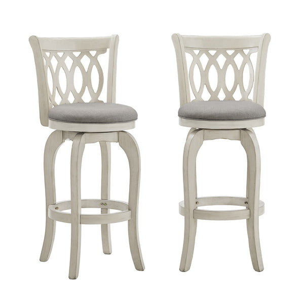 Jaxley Scroll Back Swivel Barstool Solid Wood Frame with Padded Cushioned Seat