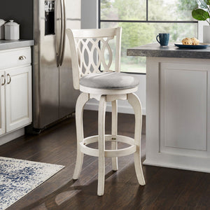 Jaxley Scroll Back Swivel Barstool Solid Wood Frame with Padded Cushioned Seat