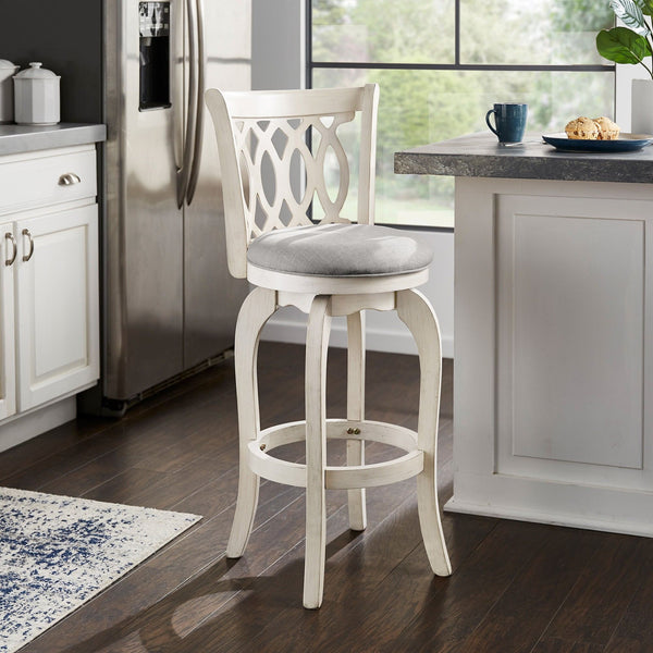 Jaxley Scroll Back Swivel Barstool Solid Wood Frame with Padded Cushioned Seat