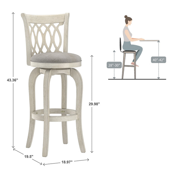 Jaxley Scroll Back Swivel Barstool Solid Wood Frame with Padded Cushioned Seat