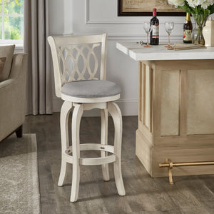 Jaxley Scroll Back Swivel Barstool Solid Wood Frame with Padded Cushioned Seat