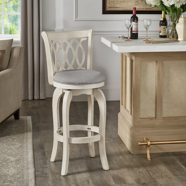Jaxley Scroll Back Swivel Barstool Solid Wood Frame with Padded Cushioned Seat