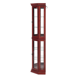 English Elm Corner Curio Cabinet Lighted Glass Shelves Mirrored Backing Living Room Display W2275P177189