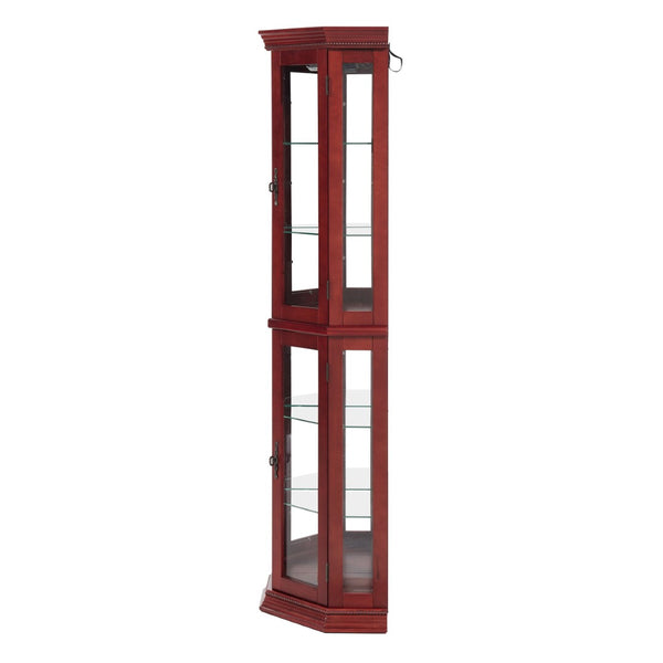 English Elm Corner Curio Cabinet Lighted Glass Shelves Mirrored Backing Living Room Display W2275P177189