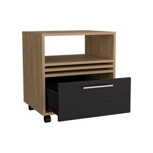 English Elm Baldwin City Nightstand in Light Oak & Black with Casters, Engineered Wood, Minimalist Modern Design B092P254745
