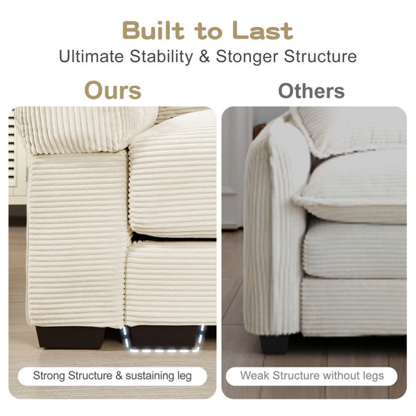 English Elm Oversized Modular Sectional Couch - Cloud-Like Comfort, Extra-Thick Armrests, Premium Corduroy, Ottoman W714S01296-GIGA