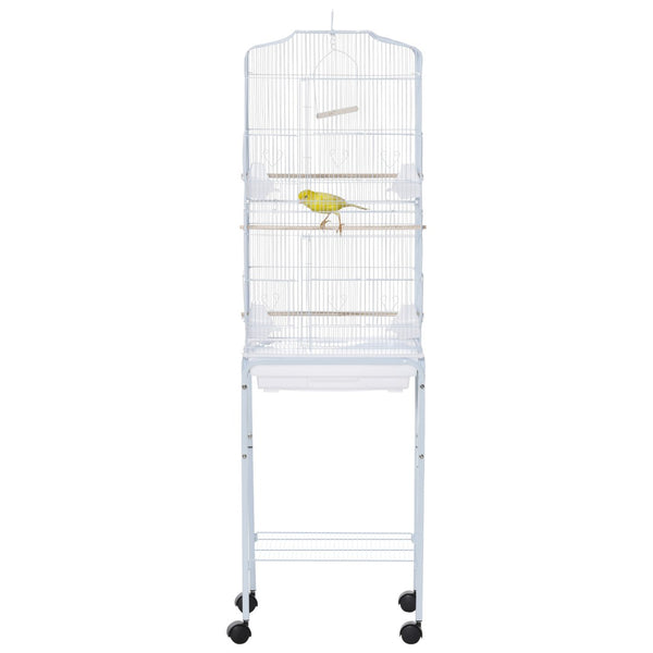 English Elm Pawhut Flight Cage for Small Birds with Rolling Stand and Storage Basket in White W2225P229593