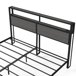 English Elm Queen Metal Platform Bed with Rgb Led Headboard Charging Station and Underbed Storage T3963P483808