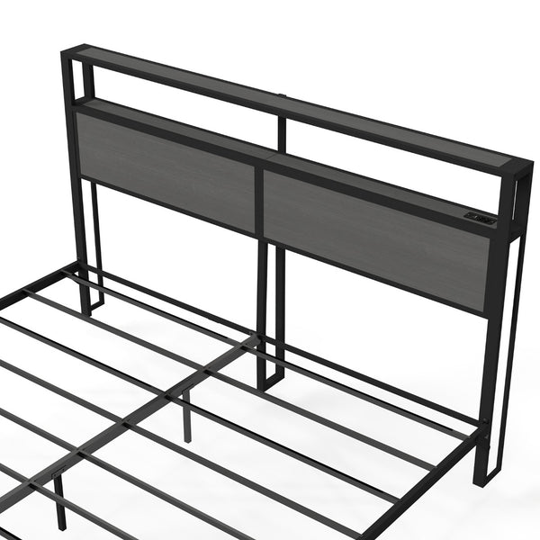 English Elm Queen Metal Platform Bed with Rgb Led Headboard Charging Station and Underbed Storage T3963P483808