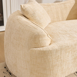 English Elm Beige Curved Two-Person Sofa with Chenille Fabric, Foam+Spring Support, 2 Pillows, Space-Saving Design W3612P350752