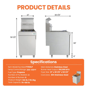 English Elm 150,000 Btu Five Burner Lp Floor Fryer with 80 Lb Oil Capacity for Busy Kitchens W3629P365494
