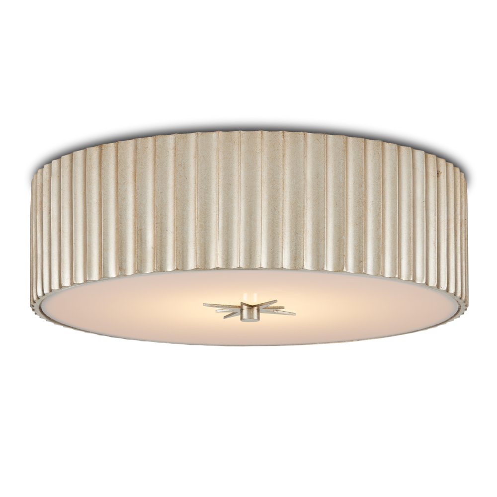 Caravel Silver Flush Mount Light Fixture - Contemporary Drum Design with Soft Frosted Glass Diffuser